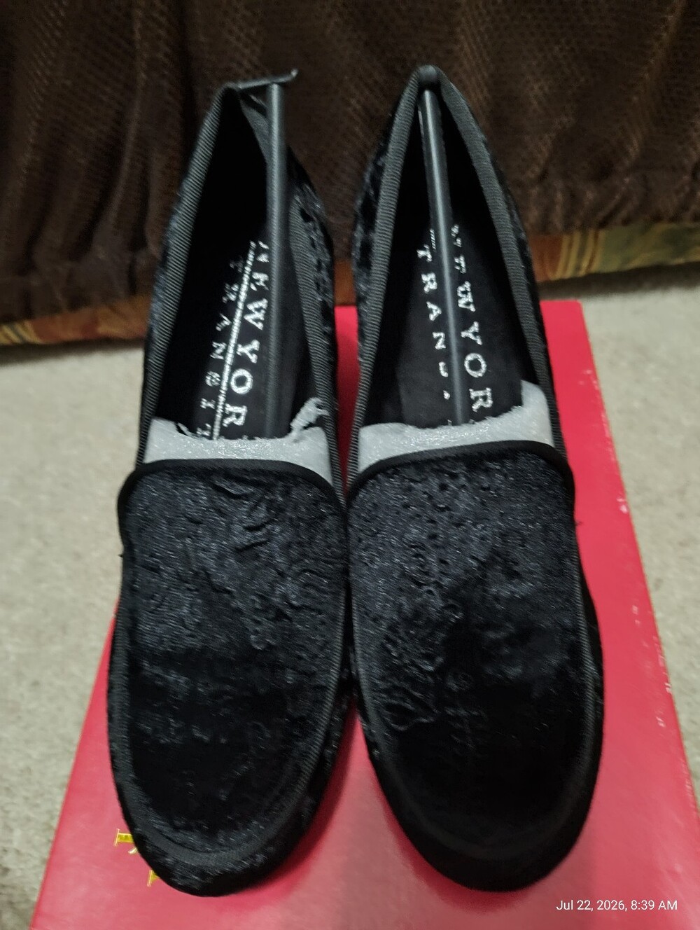 New York Transit Black Velvet Slip-On Loafers